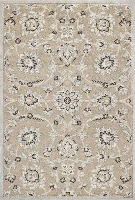 7'x10' Beige Grey Machine Woven UV Treated Floral Traditional Indoor Outdoor Area Rug