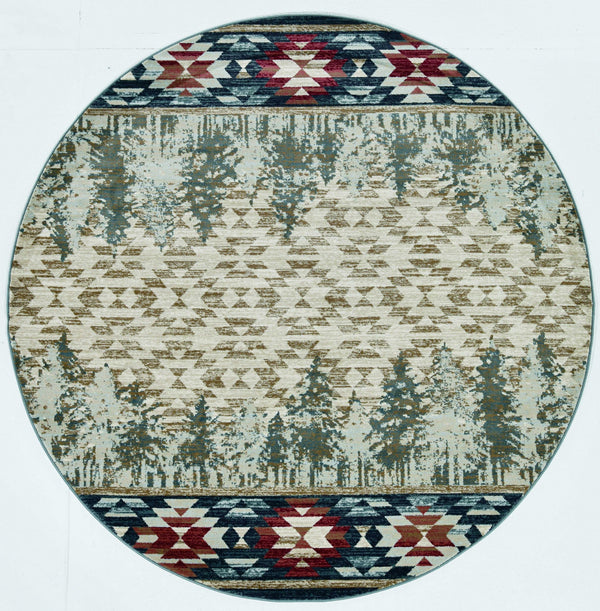 8' Ivory Machine Woven Pinegrove Lodge Round Indoor Area Rug