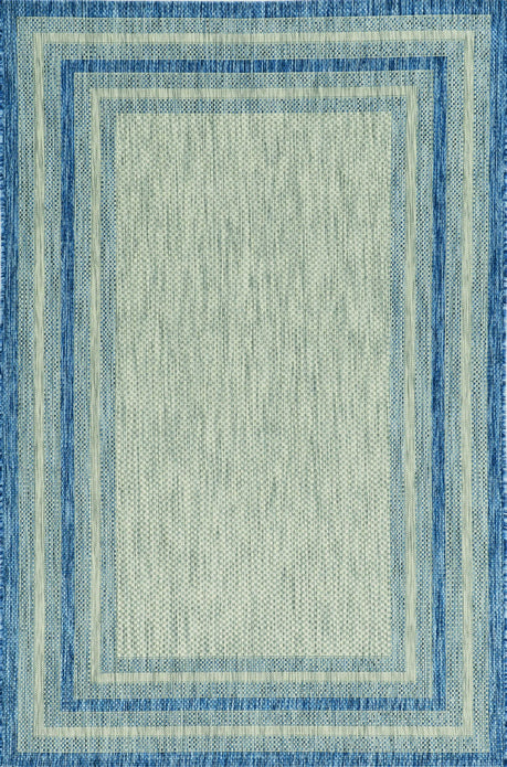 8'x11' Grey Denim Machine Woven UV Treated Bordered Indoor Outdoor Area Rug