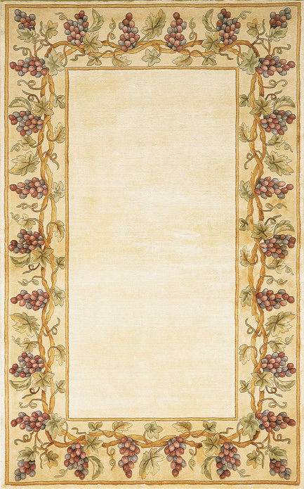 3' x 6' Ivory Grapes and Vines Bordered Wool Indoor Area Rug