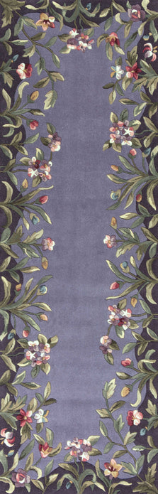 8'Lavender Hand Tufted Bordered Floral Indoor Runner Rug