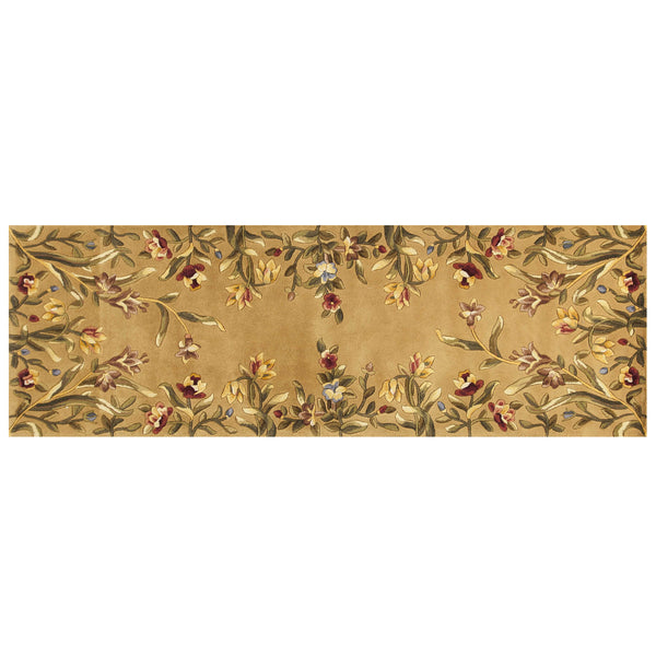 8' Gold Yellow Hand Tufted Bordered Floral Indoor Runner Rug