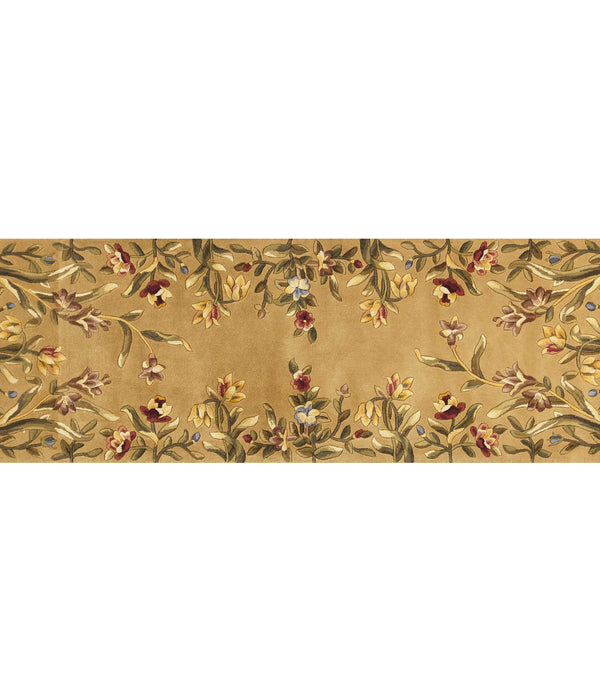 8' Gold Yellow Hand Tufted Bordered Floral Indoor Runner Rug