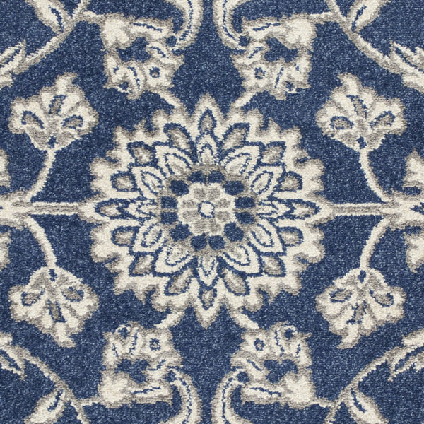 8'x11' Denim Blue Machine Woven UV Treated Floral Traditional Indoor Outdoor Area Rug