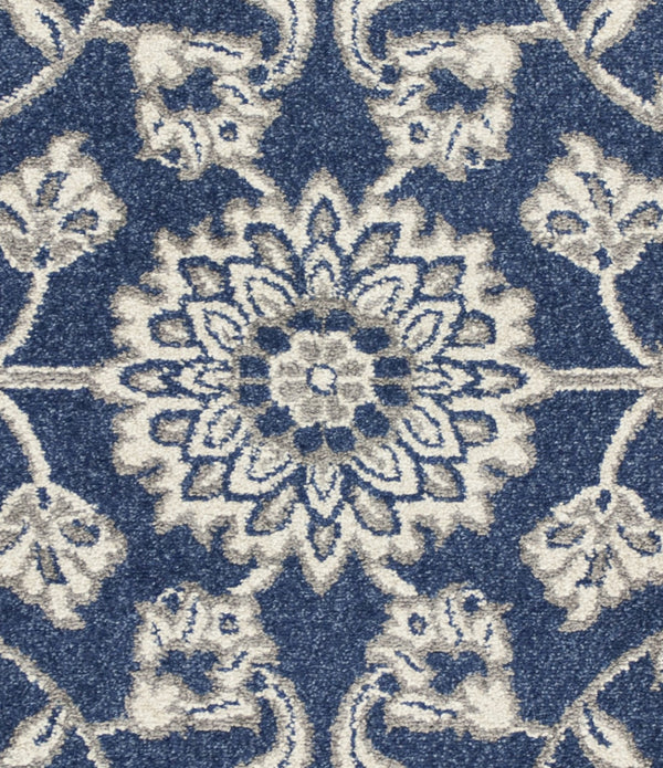 8'x11' Denim Blue Machine Woven UV Treated Floral Traditional Indoor Outdoor Area Rug