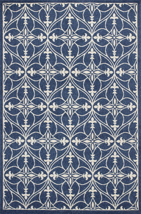 8'x11' Denim Blue Machine Woven UV Treated Ogee Indoor Outdoor Area Rug