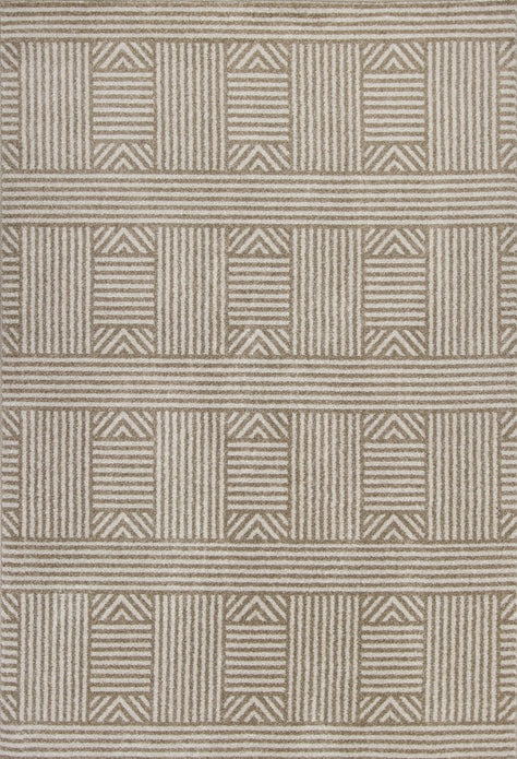 8'x11' Beige Machine Woven UV Treated Abstract Lines Indoor Outdoor Area Rug