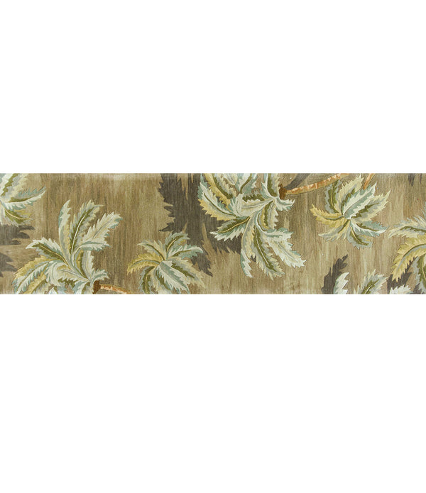 10' Moss Green Hand Tufted Tropical Trees Indoor Runner Rug