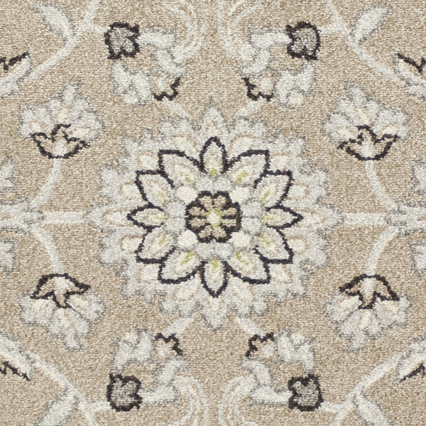 2'x4' Beige Grey Machine Woven UV Treated Floral Traditional Indoor Outdoor Accent Rug