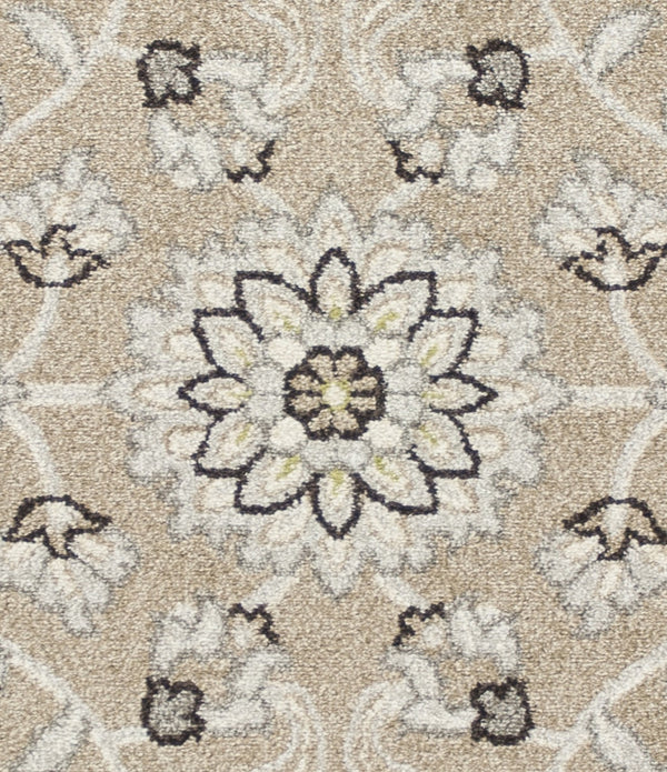 2'x4' Beige Grey Machine Woven UV Treated Floral Traditional Indoor Outdoor Accent Rug