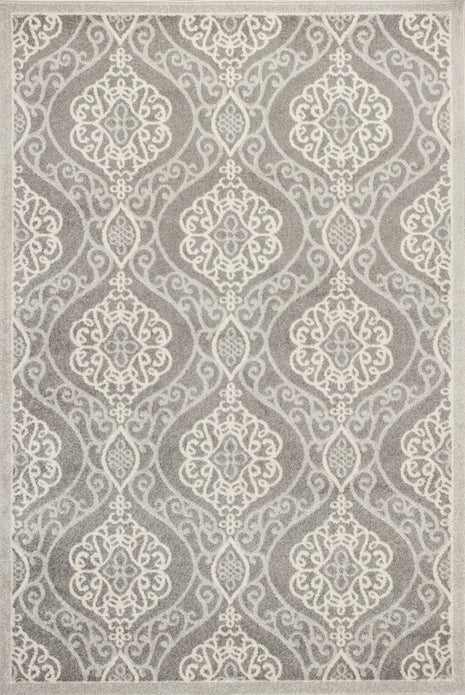 2'x4' Silver Grey Machine Woven UV Treated Floral Ogee Indoor Outdoor Accent Rug