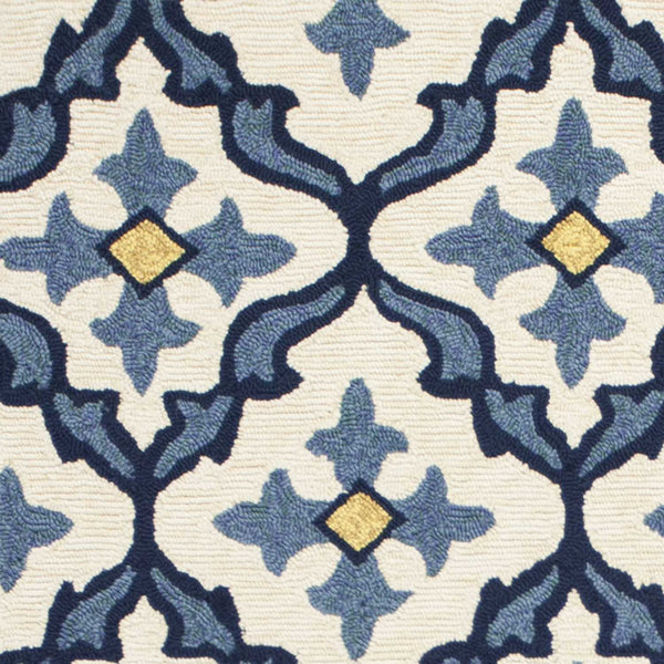 3'x5' Ivory Blue Hand Hooked UV Treated Quatrefoil Indoor Outdoor Area Rug