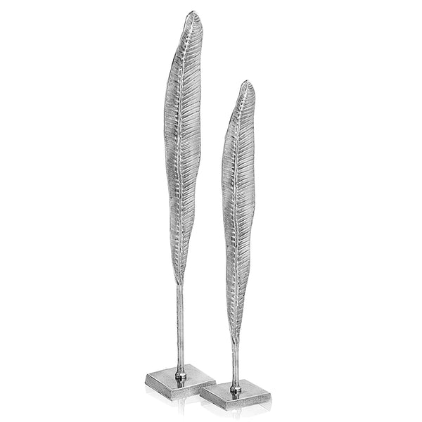 Rough Silver Tall Thin Set of 2 Leaves