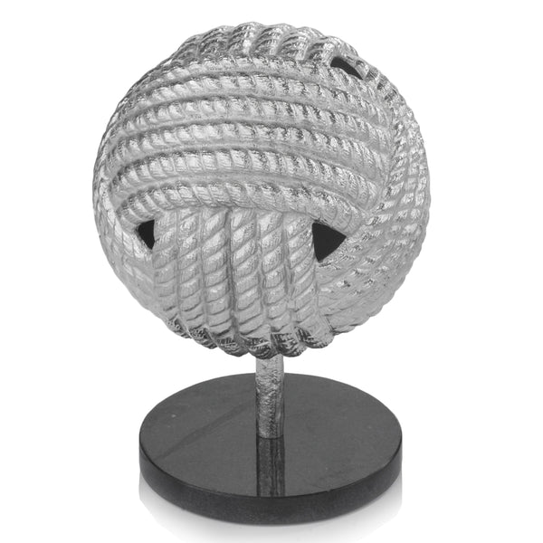 8' x 8' x 10.5' Rough Silver Black Rope Ball Sculpture