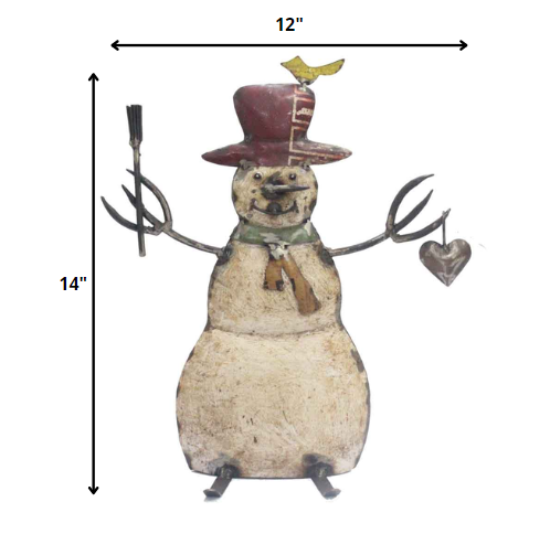 6' x 12' x 14' White Red Bronze Yellow Reclaimed Iron Snowman