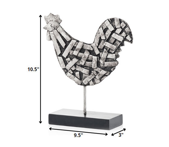 3' x 9.5' x 10.5' Silver and Black Strap Rooster