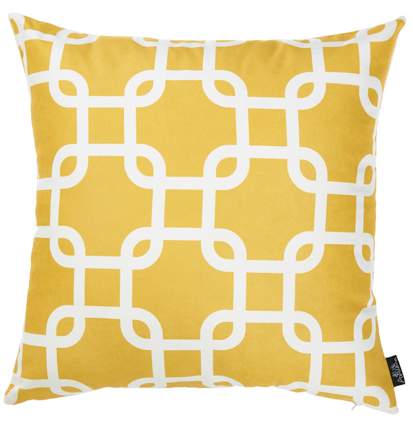 Yellow and White Lattice Decorative Throw Pillow Cover