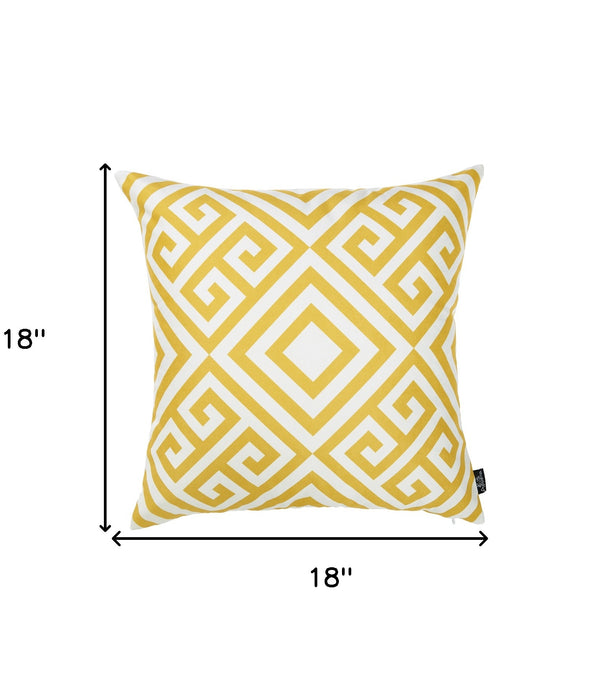 Yellow and White Printed Decorative Throw Pillow Cover