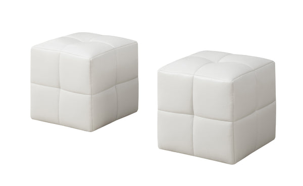 Set of 2 Kids White Leather Look  Ottomans