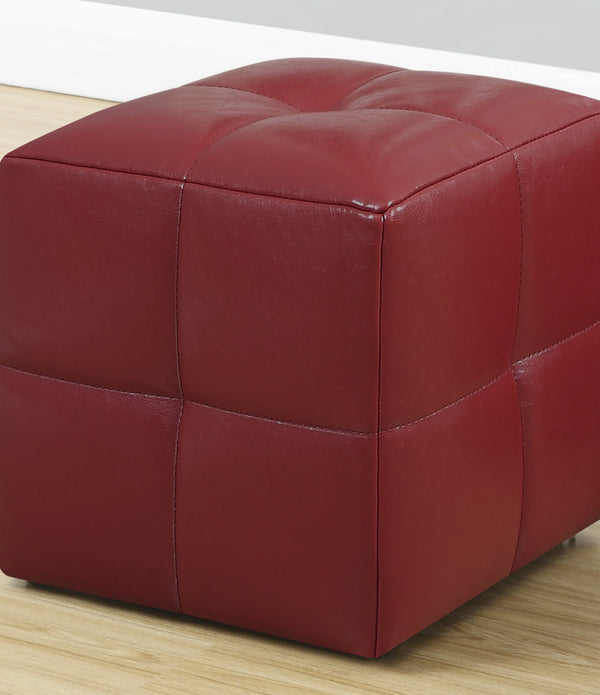 Set of 2 Kids Red Faux Leather Ottomans