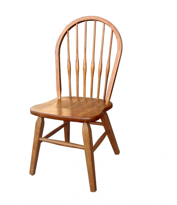 Rounded Spindle Back Rustic Oak Hardwood Dining or Side Chair