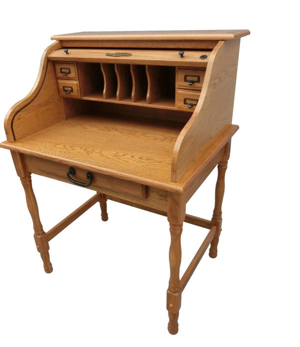 Rustic Harvest Oak Hardwood Mini Roll Top Desk