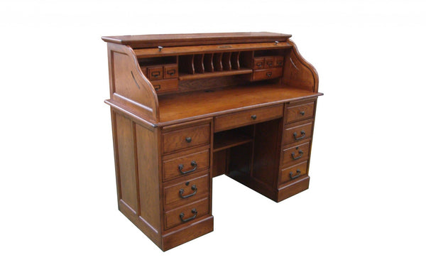 Compact Burnished Walnut Hardwood Roll Top Desk