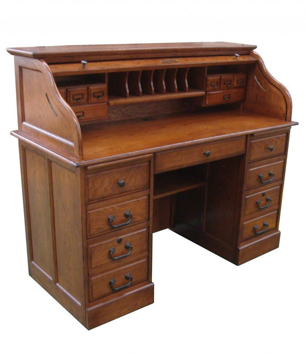 Compact Burnished Walnut Hardwood Roll Top Desk