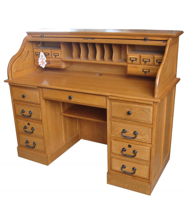 Compact Harvest Oak Hardwood Roll Top Desk