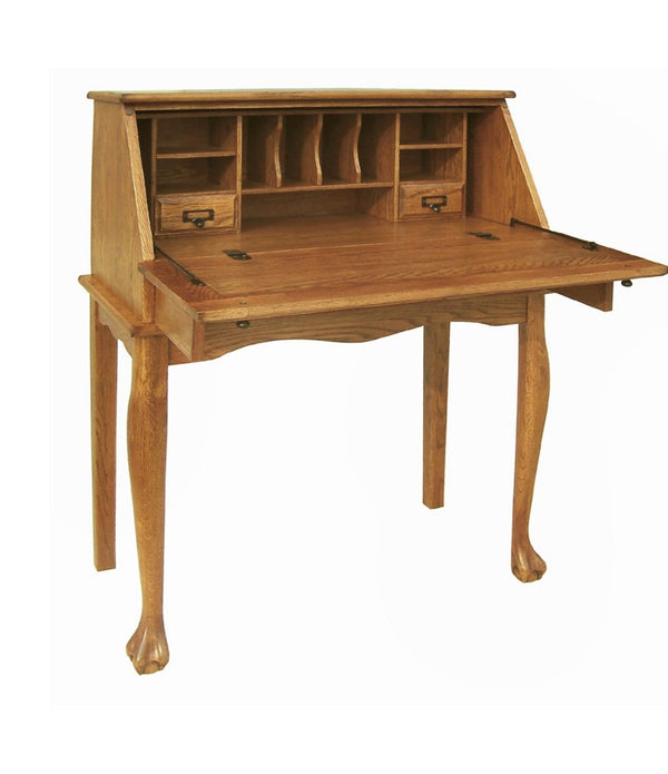 Solid Hard Wood Warm Honey Secretary Drop Leaf Desk