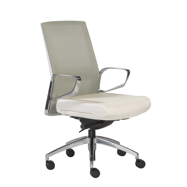 25.99" X 24.81" X 42.92" Light Green Leatherette seat/Mesh Back Office Chair with Polished Aluminum Base