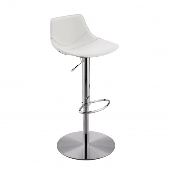 18.12" X 18.9" X 39.57" White Leatherette Over Steel Frame Adjustable Swivel BarCounter Stool with Brushed Stainless Steel Base