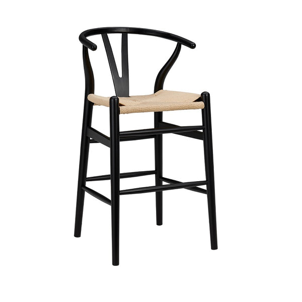 38" Black Solid Wood Counter Stool with Natural Seat