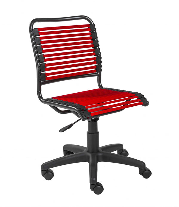 Red Flat Bungie Cord Low Back Rolling Office Chair