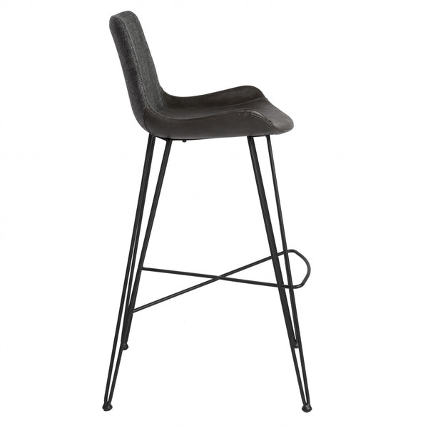 22.45" X 19.3" X 40.16" Dark Gray Leatherette Bar Stool with Matte Black Legs