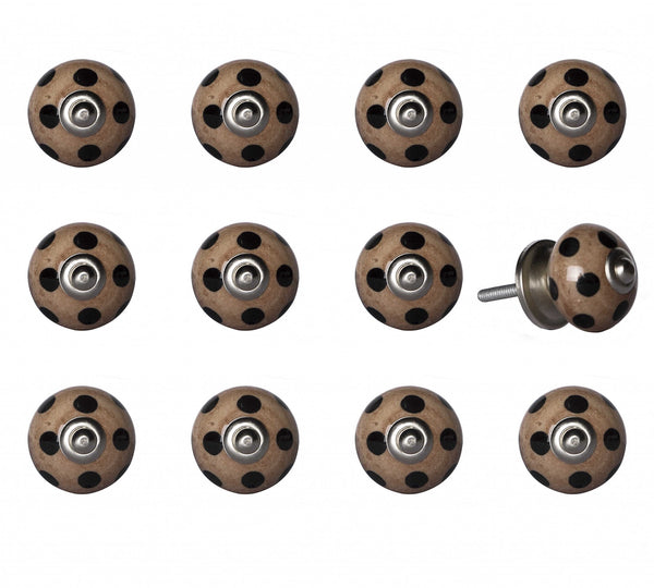 1.5" x 1.5" x 1.5" Ceramic Metal Brown Black 12 Pack Knob