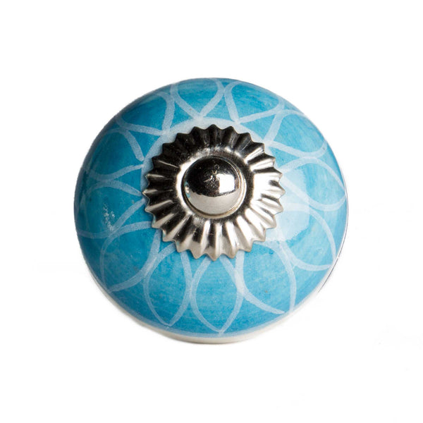 1.5" x 1.5" x 1.5" Ceramic Metal Aqua and White 8 Pack Knob