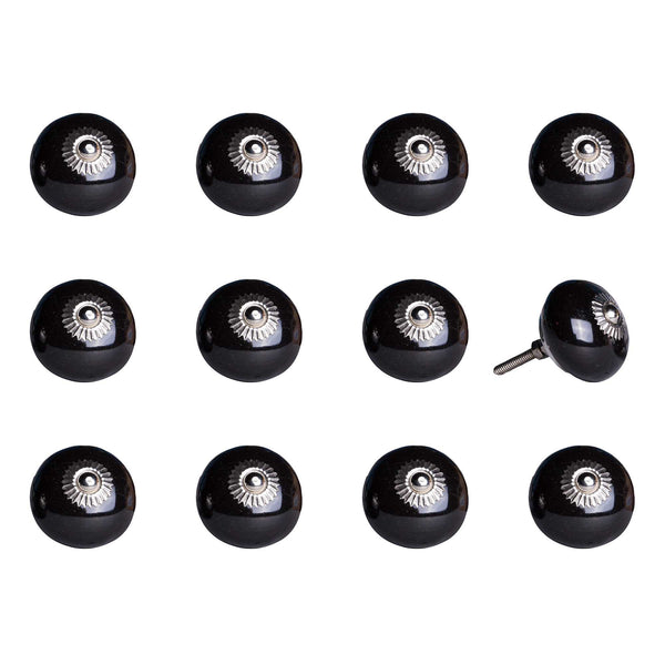 1.5" x 1.5" x 1.5" Ceramic Metal Black 12 Pack Knob