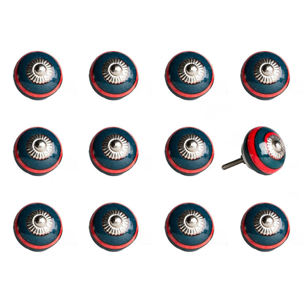 1.5" x 1.5" x 1.5" Ceramic Metal Navy and Red 12 Pack Knob