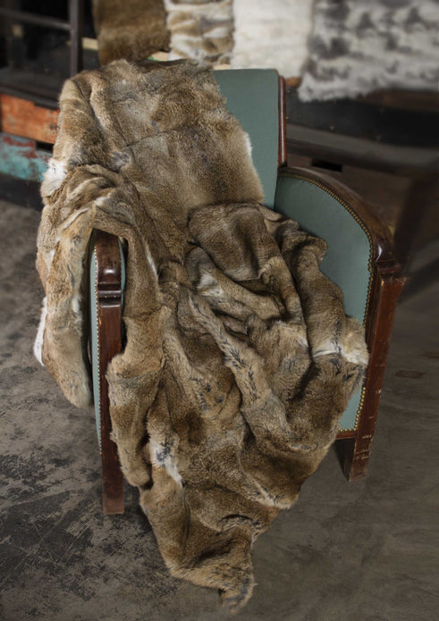 2" x 50" x 60" 100 Natural Rabbit Fur Hazelnut Throw Blanket