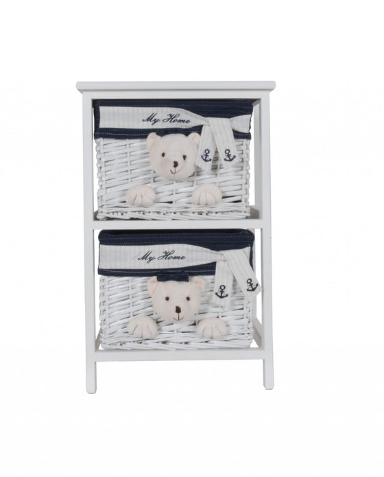 12.5" x 16" x 25" White Blue  Portable 2 Drawers