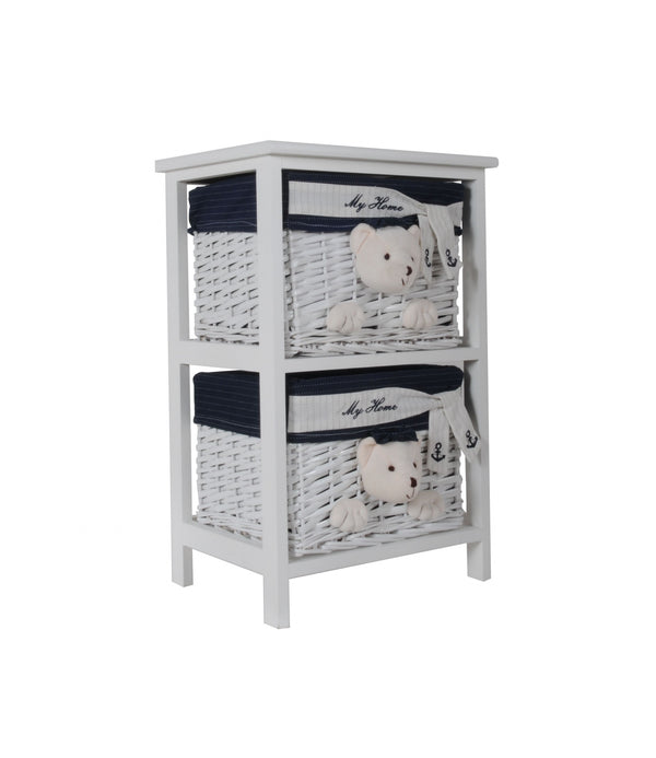 12.5" x 16" x 25" White Blue  Portable 2 Drawers