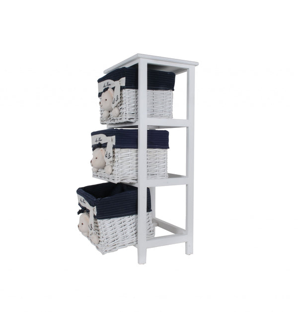 12.5" x 16" x 35.5" White Blue  Portable 3 Drawers