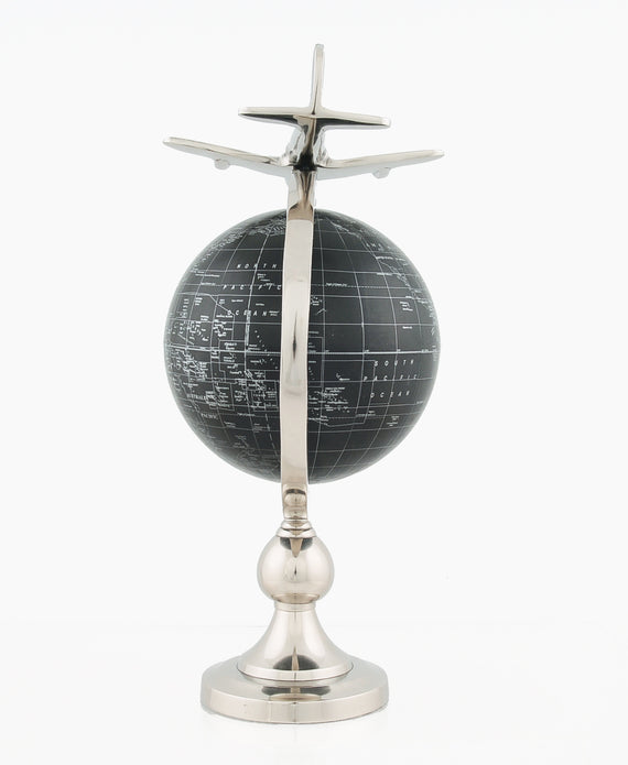 10" x 8.5" x 18" Airplane On Globe With Brass Stand