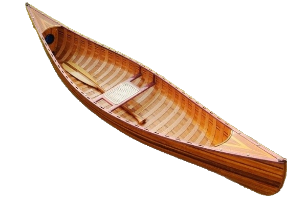 26.25" x 118.5" x 16" Wooden Canoe With Ribs Curved Bow