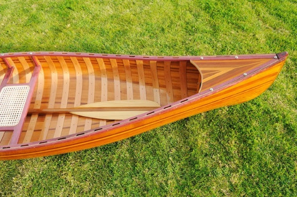 26.25" x 118.5" x 16" Wooden Canoe With Ribs Curved Bow