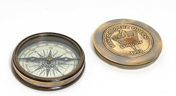 Brass Makers to the Queen Compass with Leather Case