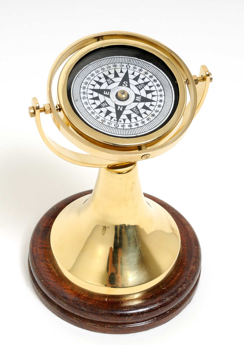 4.75" x 4.75" x 6.5" Gimbaled Compass on Wood Base