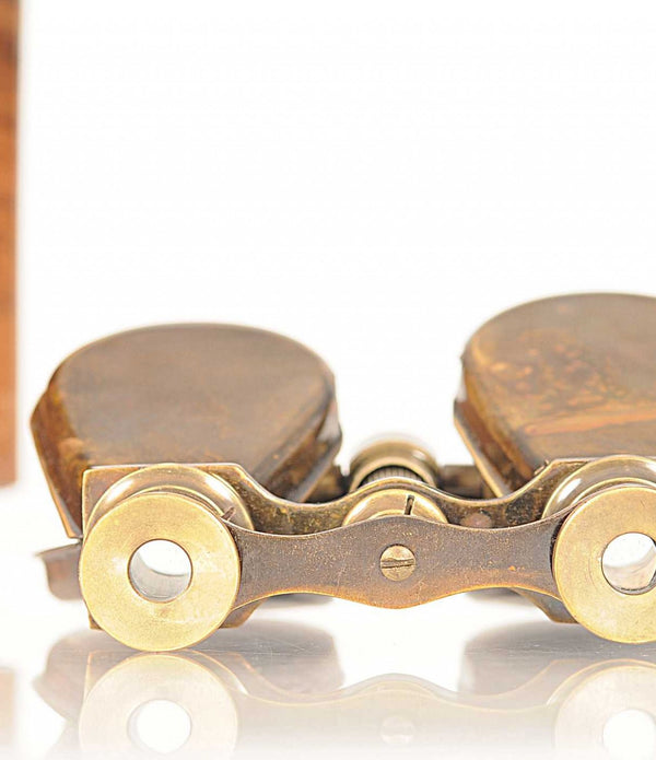 Brass Folding Pocket Binocular in Wood Storage Box