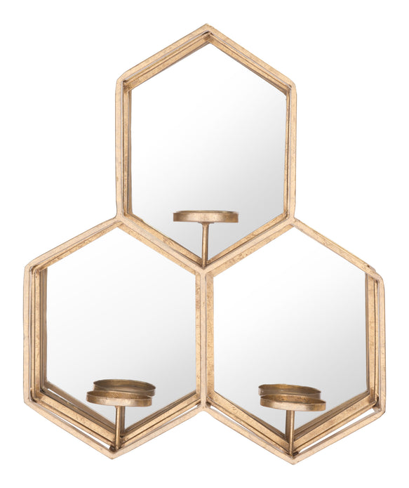 Golden Hexagon Trio Mirrored Wall Sconce